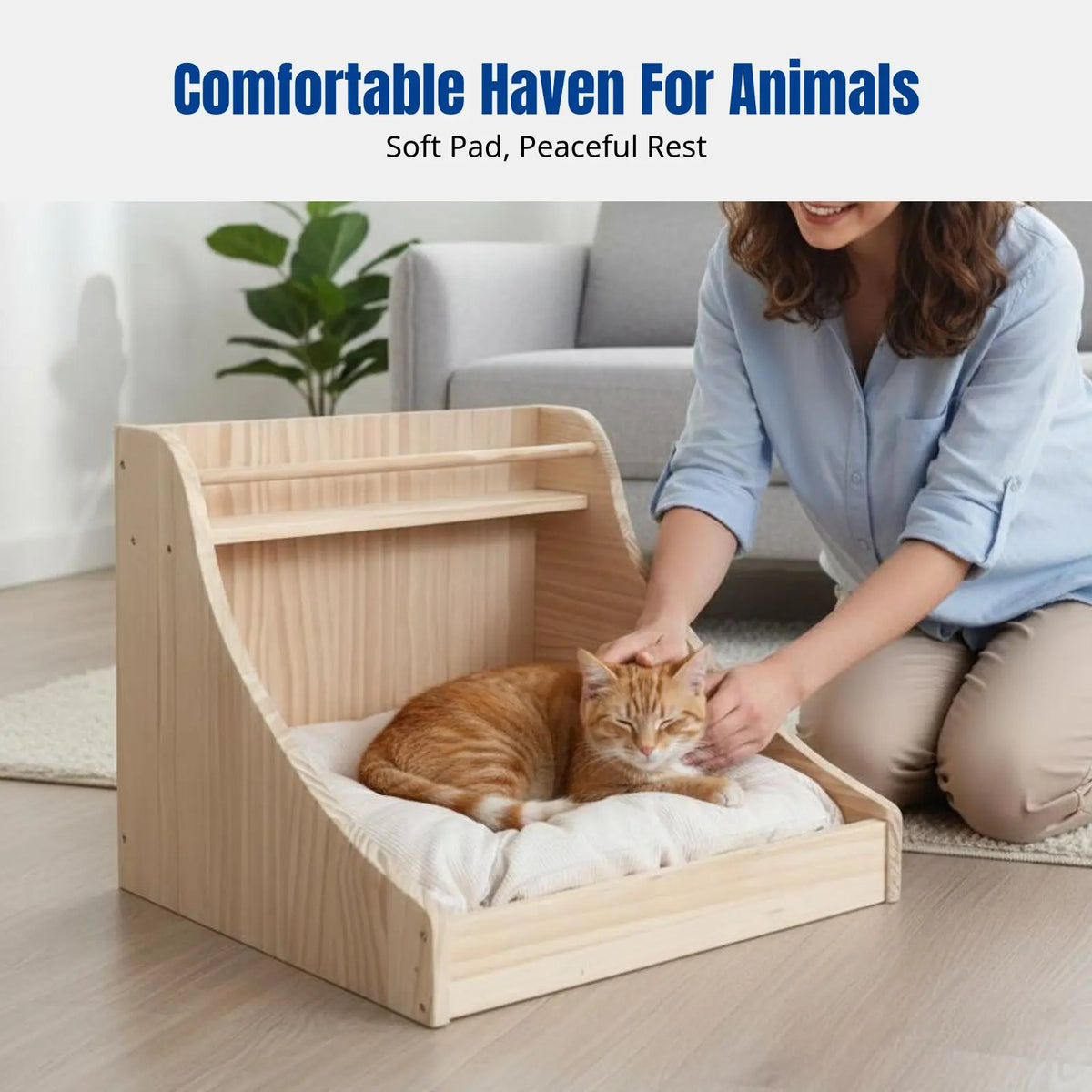 Wooden Pet Bed with Shelf Vintage Design Pet Furniture Sturdy Construction All-Year Use for Indoors