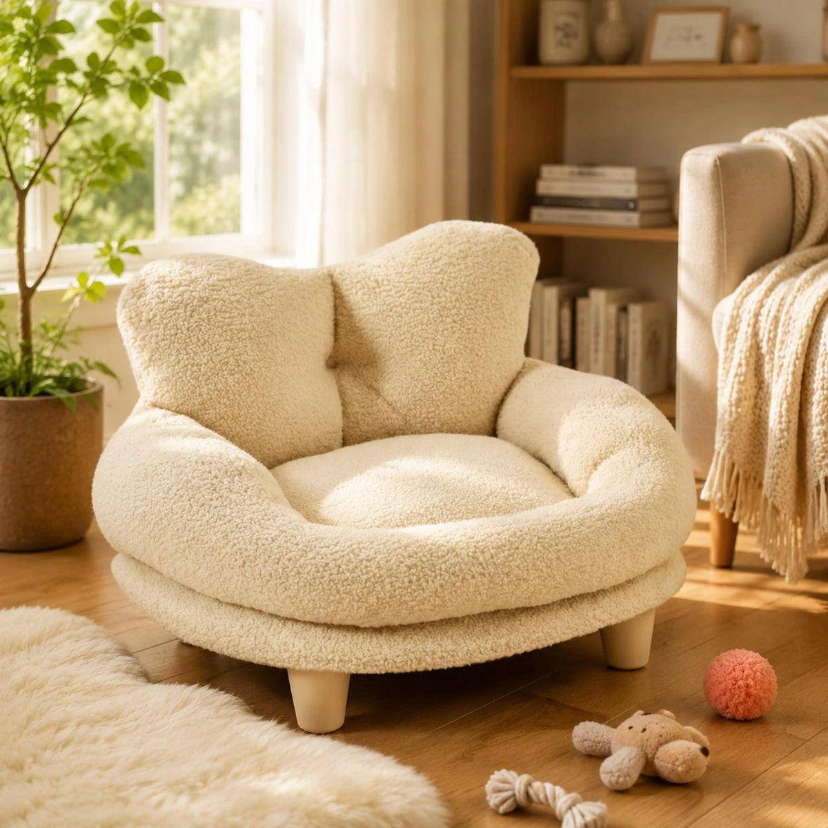 Heart Shaped Pet Bed Warm Teddy Fleece Pet Couch Velvety Dog Sofa Bed Skin-Friendly Sleeping Cushion PP Cotton Filling