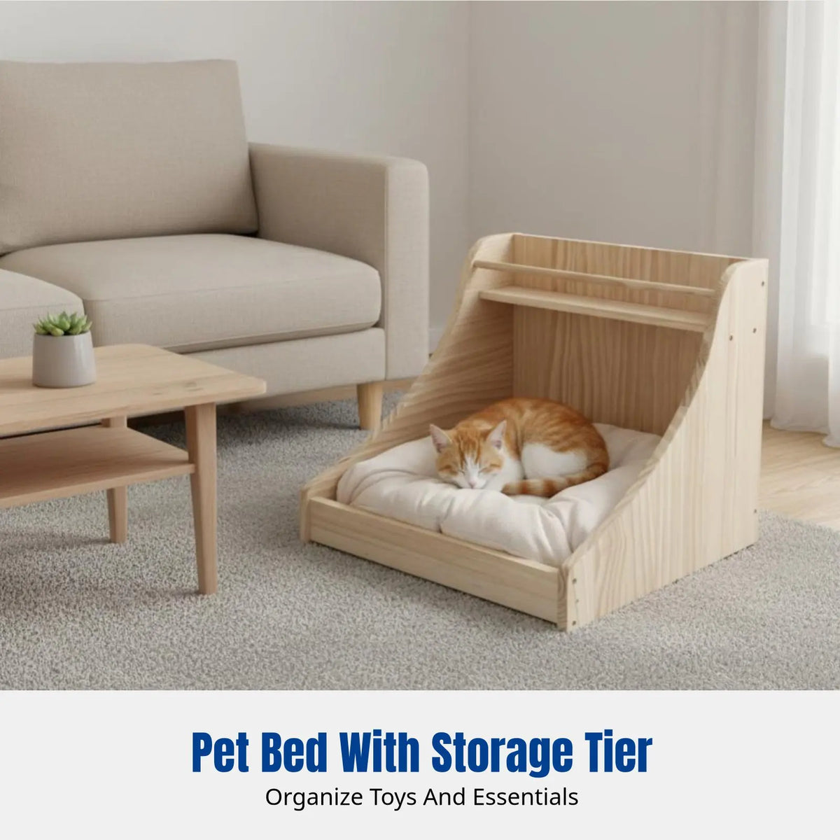 Wooden Pet Bed with Shelf Vintage Design Pet Furniture Sturdy Construction All-Year Use for Indoors