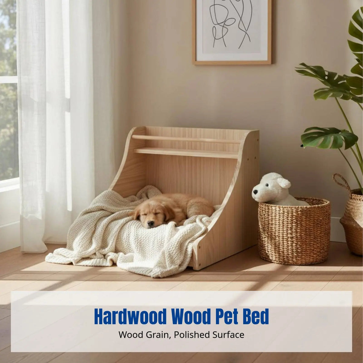 Wooden Pet Bed with Shelf Vintage Design Pet Furniture Sturdy Construction All-Year Use for Indoors