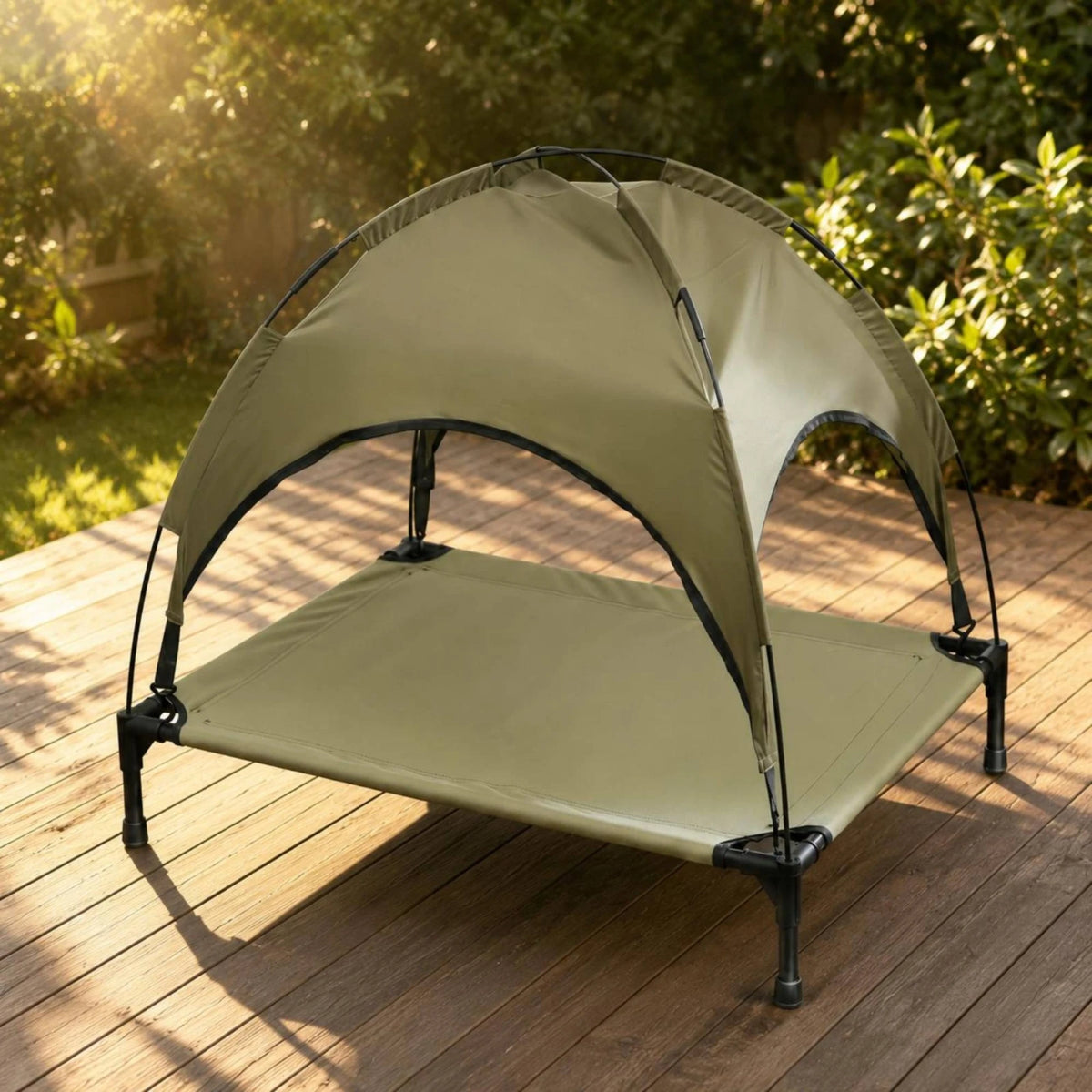 Dog Cot with Canopy Arched Elevated Pet Cot Canopy Pet Bed Indoor-Outdoor Elevated Dog Bed Sun Protection for Dogs