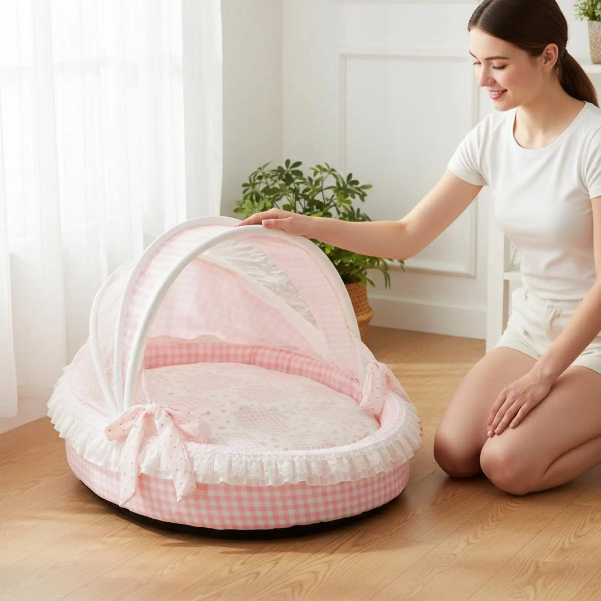 Princess Design Feline Bed Breathable Semi Enclosed Pet Bed Cradle Pet Nest Soft Lightweight for Cats