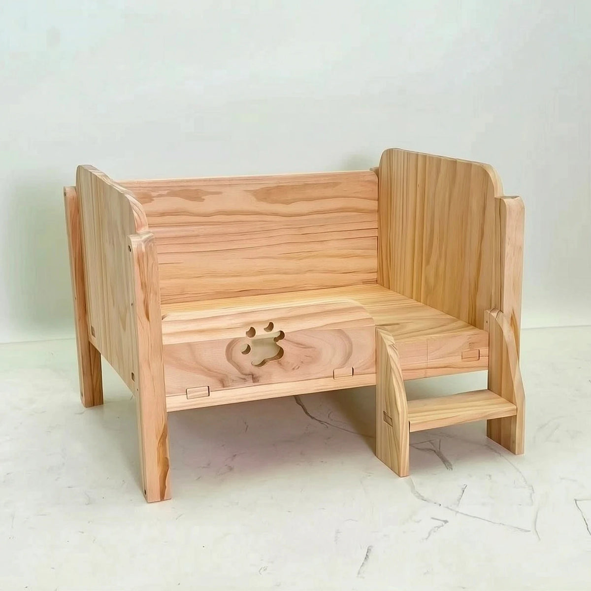 Pet Bed with Step Small Wooden Pet Bed Elevated Cat Sofa Long-Lasting Furniture Indoor for Cats, Living Room, Bedroom