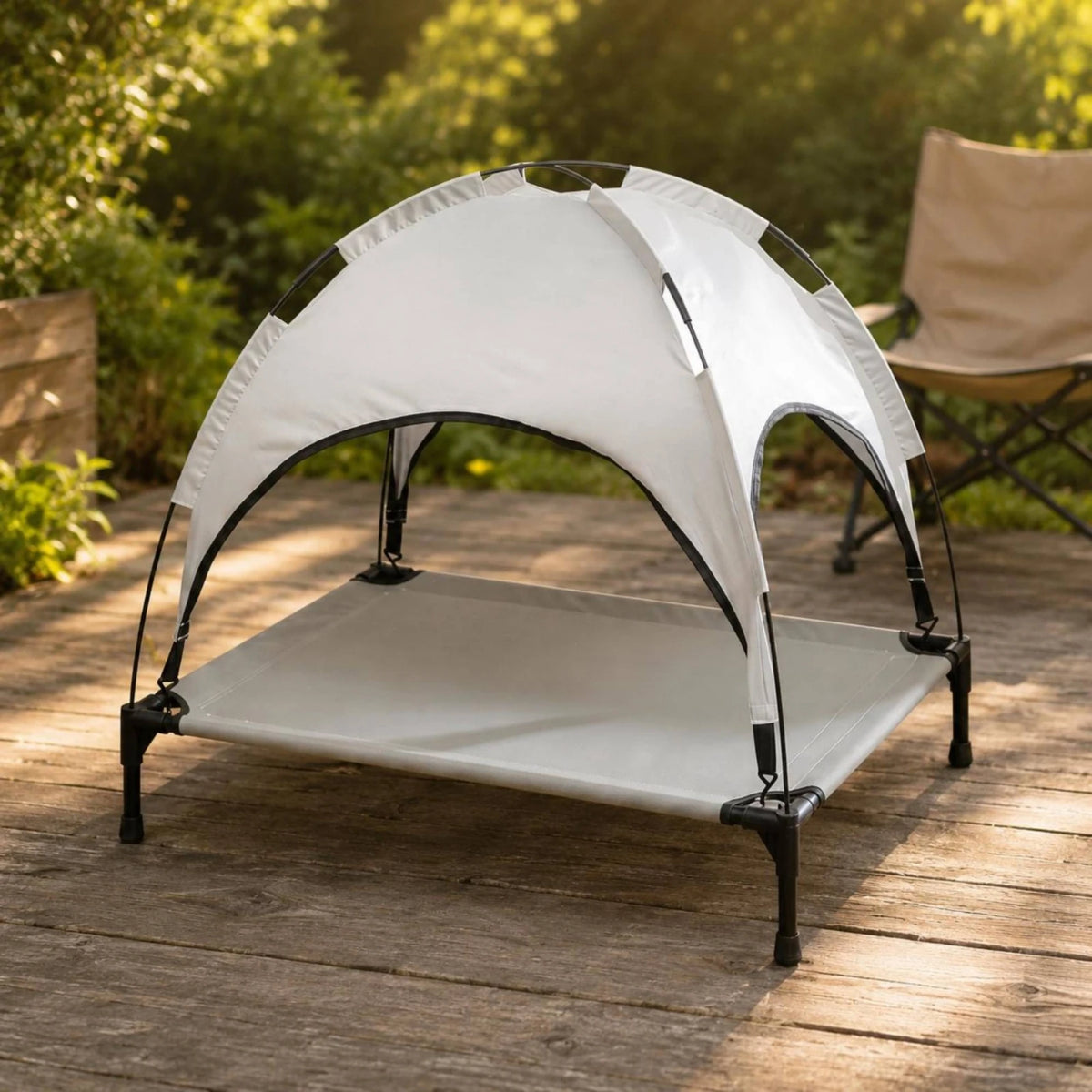 Dog Cot with Canopy Arched Elevated Pet Cot Canopy Pet Bed Indoor-Outdoor Elevated Dog Bed Sun Protection for Dogs